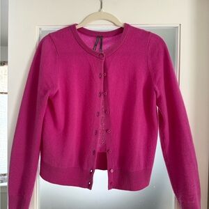 Anthropologie Hot Pink Round-Neck Button Cardigan